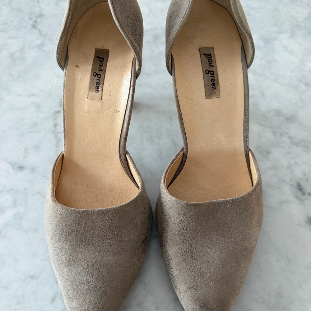 Paul Green Taupe Brushed Metallic D’Orsay Suede Heels sz 9